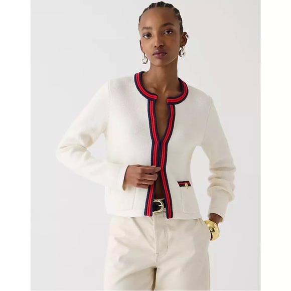 NWT J Crew Emilie Sweater Lady Jacket w/ Contrast Trim Sz. Large - Picture 5 of 8